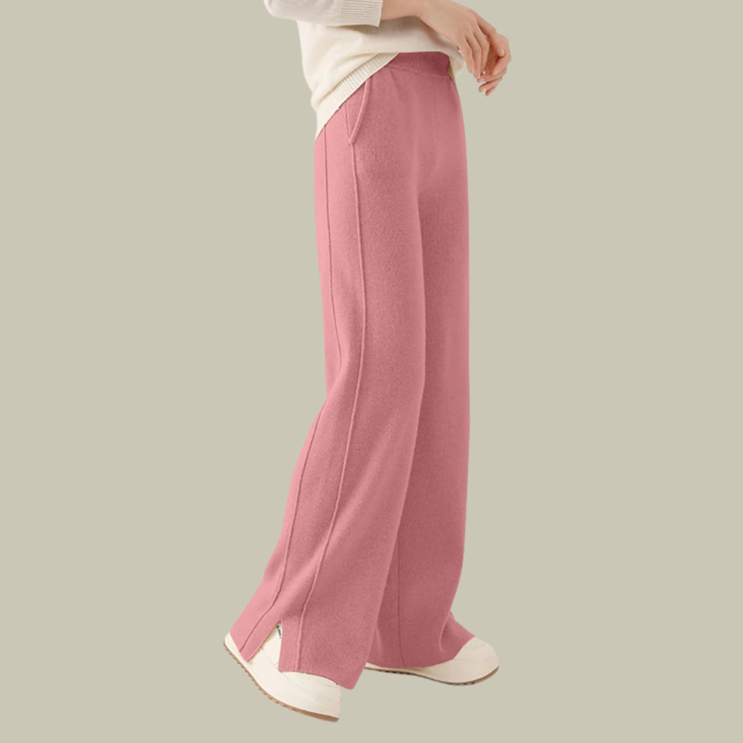 Women's high waist wide leg wool trousers in classic cut with flattering high-rise silhouette for office