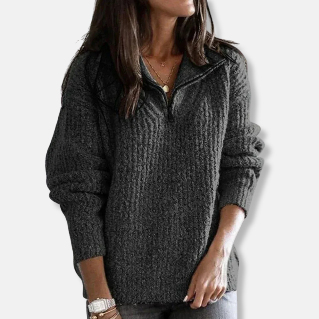 Women's chunky knit half-zip sweater relaxed fit soft wool blend cozy fall winter style