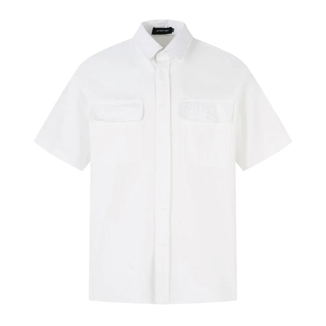 Men's faded denim shirt relaxed fit with dual utility chest pockets and gradient wash workwear