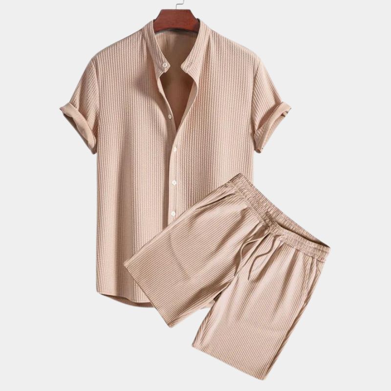 Men's two-piece polo set light breathable fabric mandarin collar relaxed fit casual streetwear
