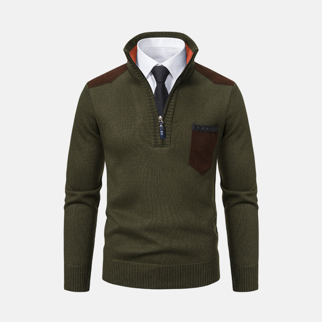 Men's knit blend quarter-zip pullover sweater with stand collar, smart casual fit