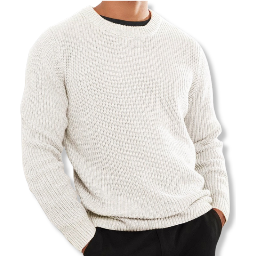 Men's relaxed fit crew neck knit sweater casual long sleeve cozy layering top in neutral tone