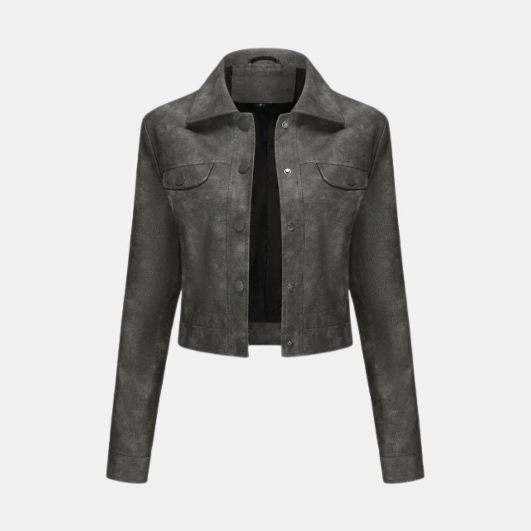 Women's cropped jacket structured fit woven texture snap front point collar chic versatile layer