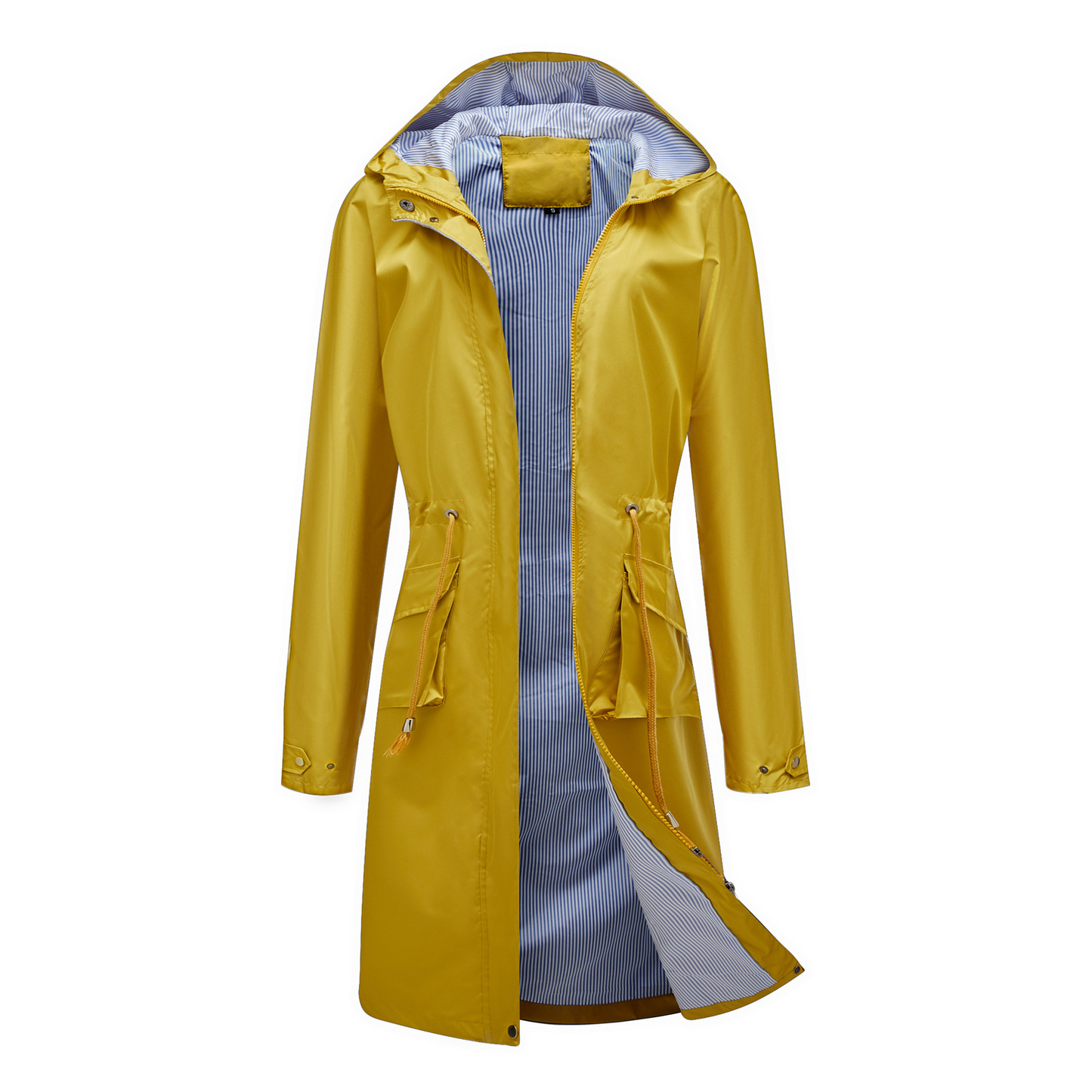 Slim waterproof lightweight trench coat with hood and adjustable waist for urban commuters