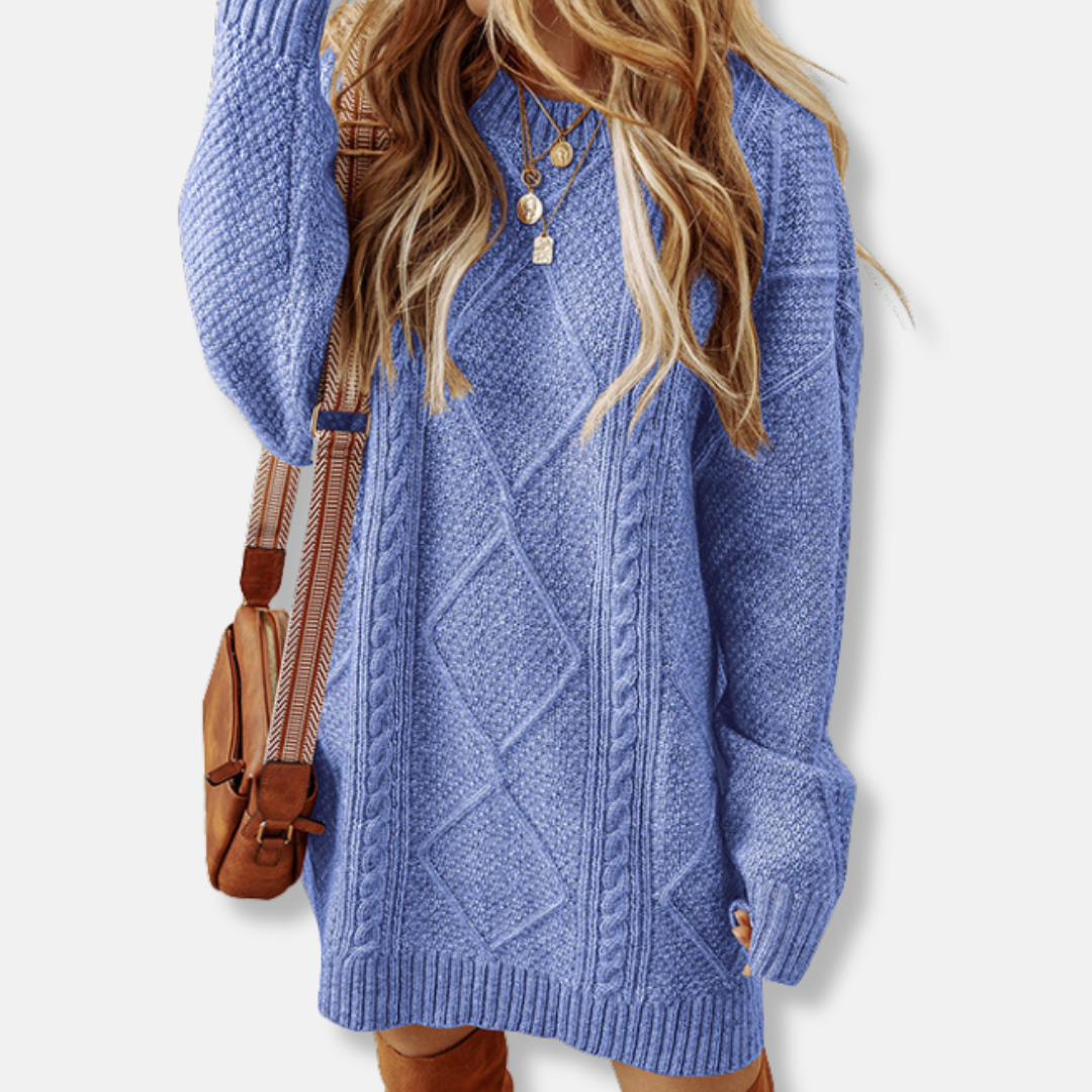 Women's cable knit sweatshirt loose fit knee-length long sleeves cozy everyday style