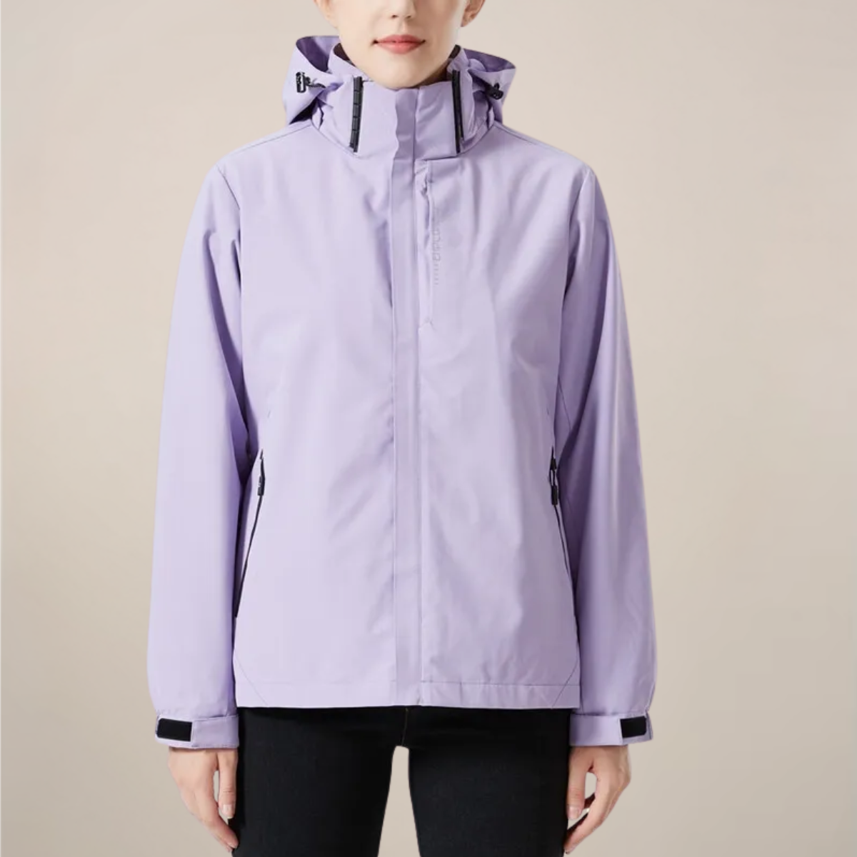 Lightweight unisex windbreaker jacket with stand collar, full-zip closure, and secure side pockets