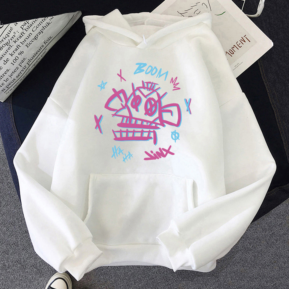 Black Harajuku streetwear hoodie with Arcane Jinx Ekko graphic print, soft lightweight polyester