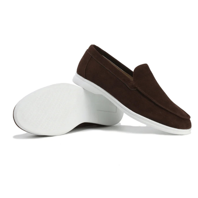 Men's old money suede loafers lightweight slip-on shoes with brushed finish and flexible white sole