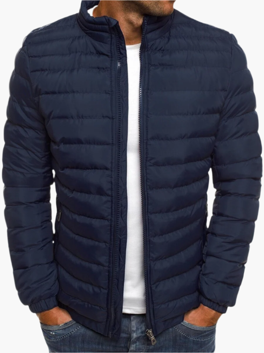 Men's black quilted jacket slim modern cut with diamond-stitched pattern for casual everyday warmth
