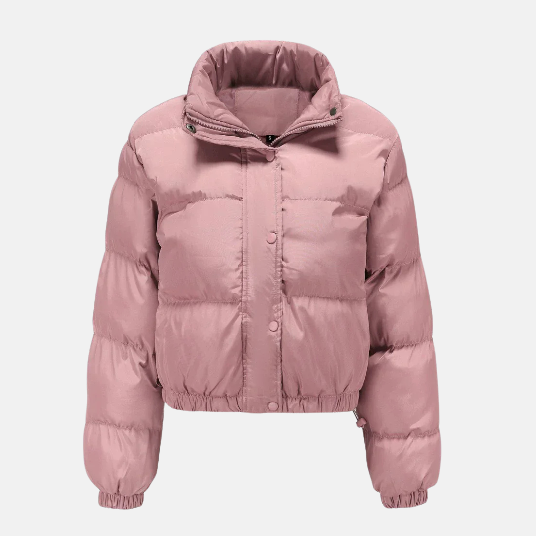 Women's oversized cropped puffer jacket quilted water-resistant button-front warm winter coat
