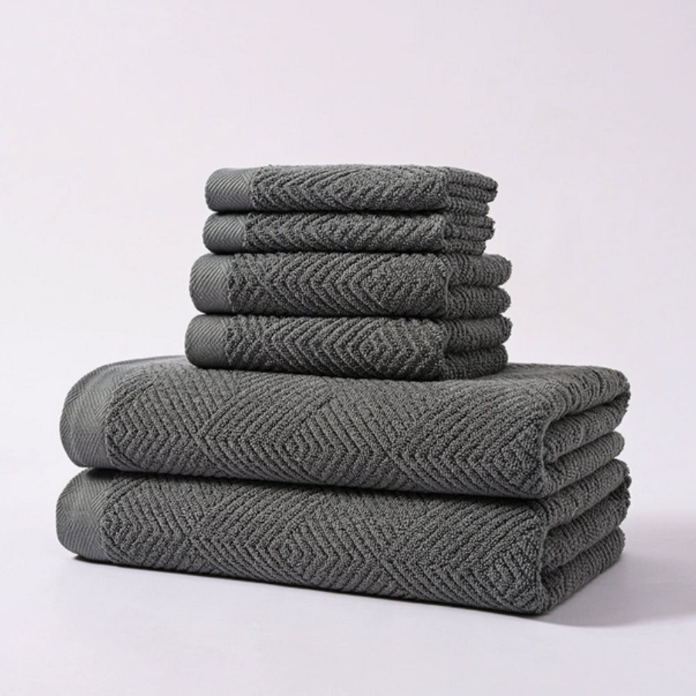 Minimalist chevron-pattern cotton bath towel set, ultra-soft absorbent spa-style textured weave