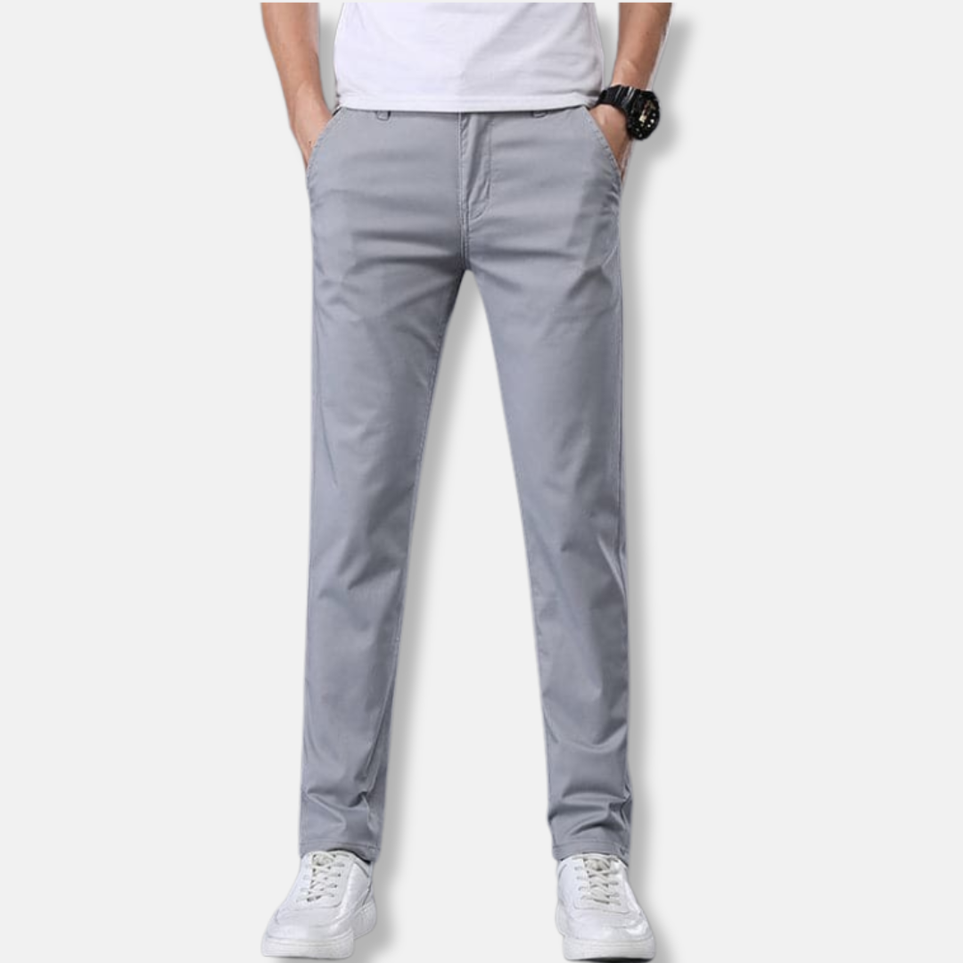 Men's slim fit chino pants ankle-length tapered cut with zip fly and side pockets