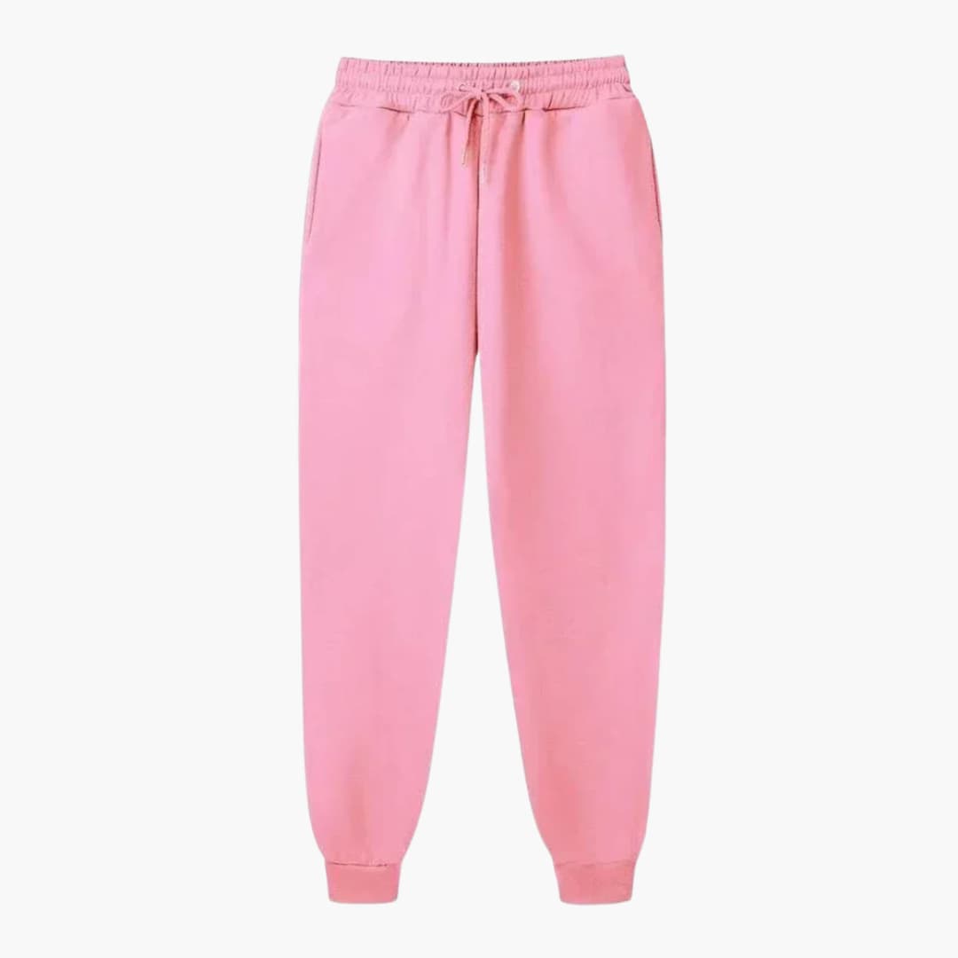 Unisex tapered jogger pants with elastic drawstring waistband and ribbed cuffed hem