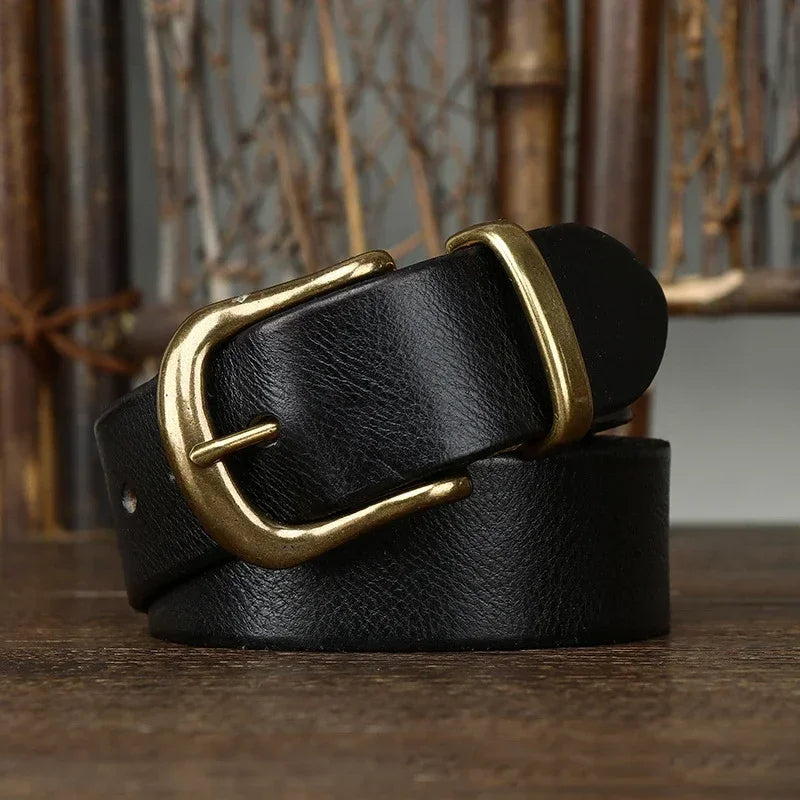Men's full-grain leather belt tan brown classic cut solid brass antique buckle handcrafted everyday wear