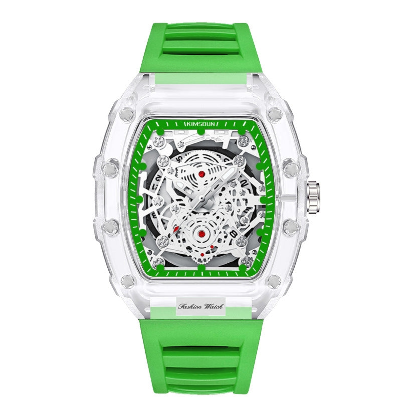 Rylan Forge skeleton watch transparent gear barrel quartz movement waterproof shockproof bold design