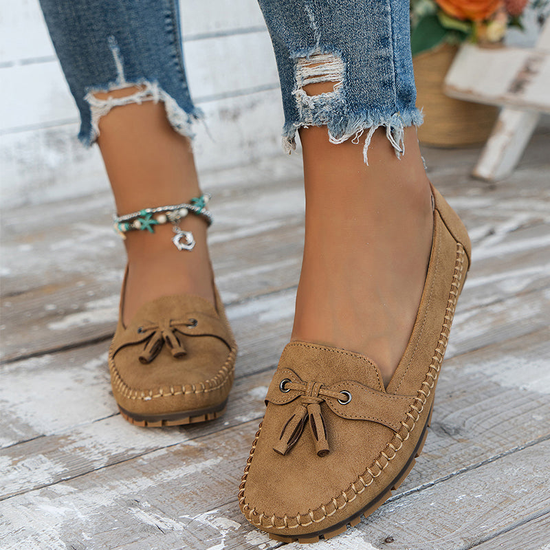 Willow tan slip-on moccasin loafers breathable soft material ergonomic comfort casual work shoe