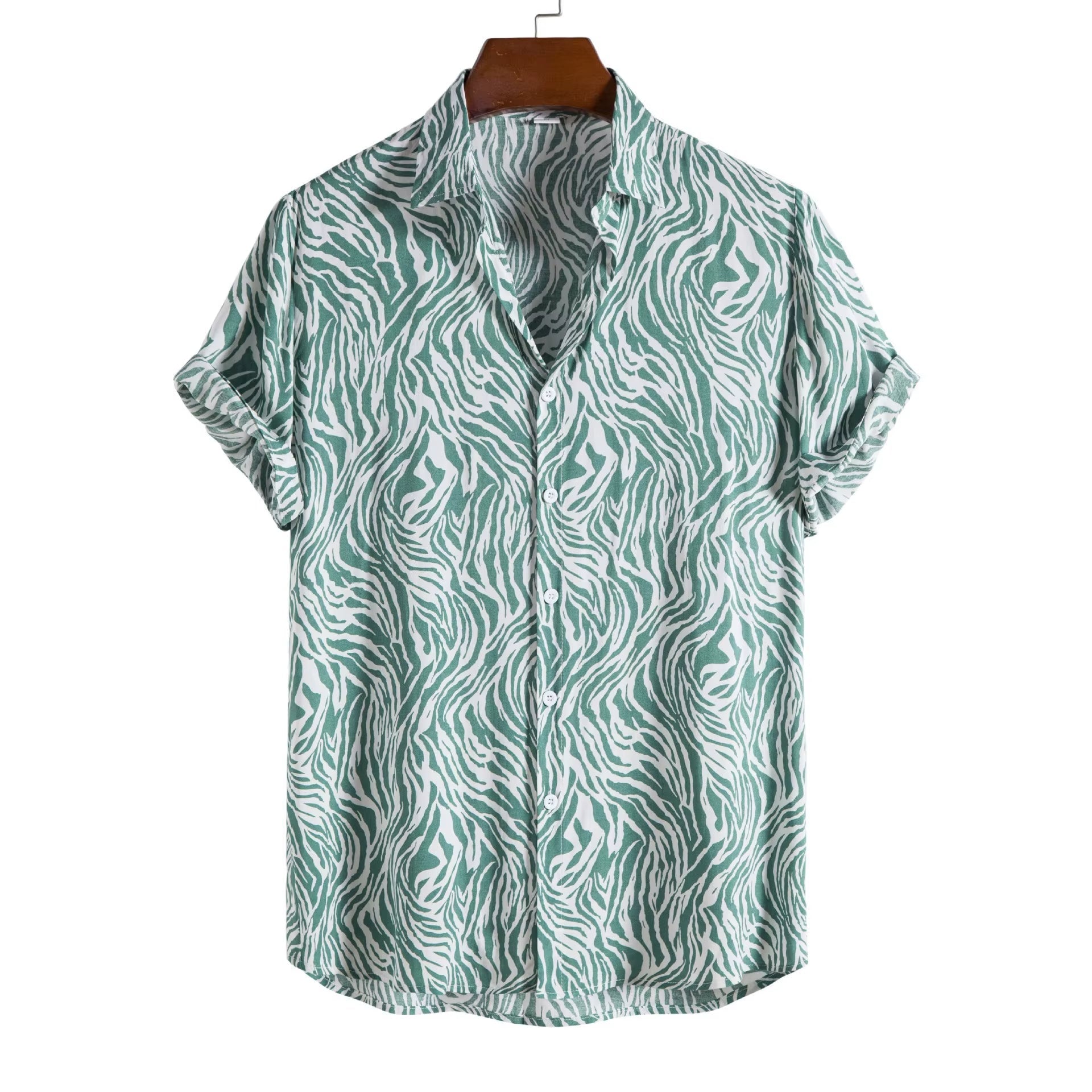 Men's animal print button-down shirt, silky lightweight fabric with bold all-over exotic pattern