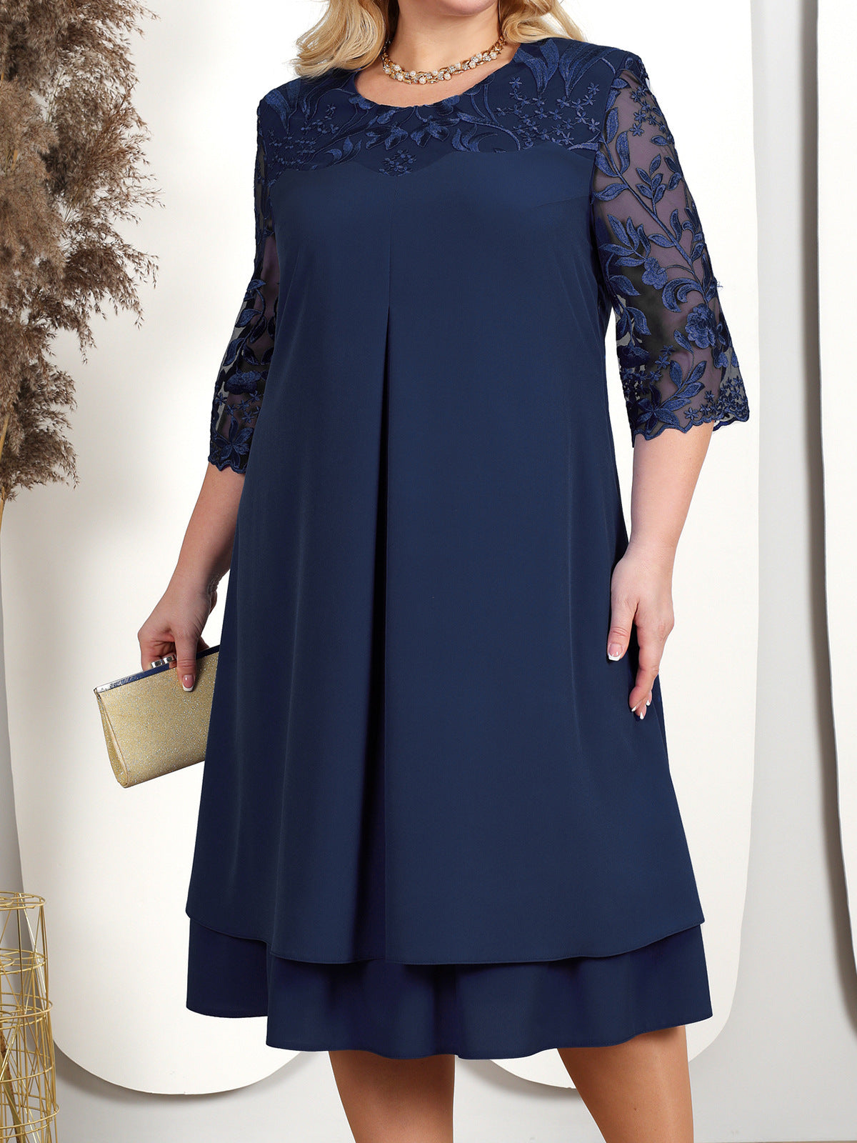 Women's elegant chiffon floral embroidered dress lightweight graceful drape for special occasions