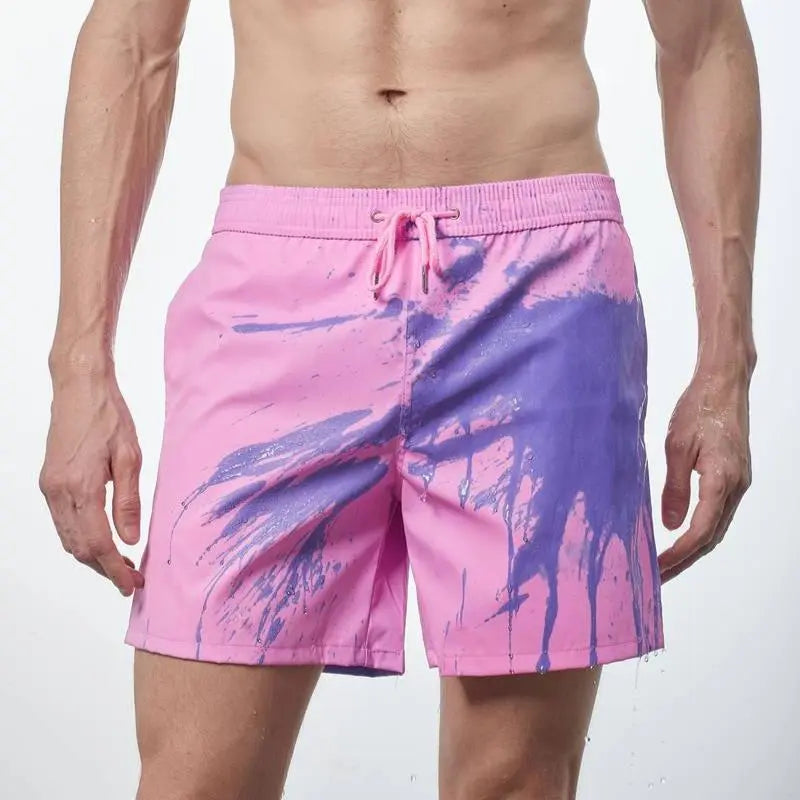 Men's thermochromic swim shorts bold color-changing design shifts hues with water temperature