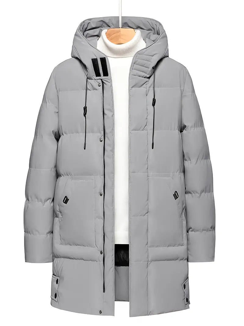 Men's navy padded winter jacket with zip-up hood, insulated all-weather coat for outdoor everyday wear