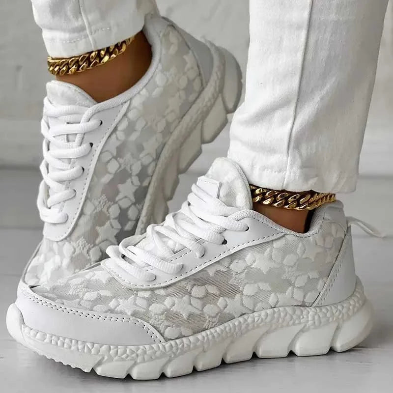 Women's lightweight mesh sneakers in neutral tones, breathable upper with cushioned sole for everyday comfort