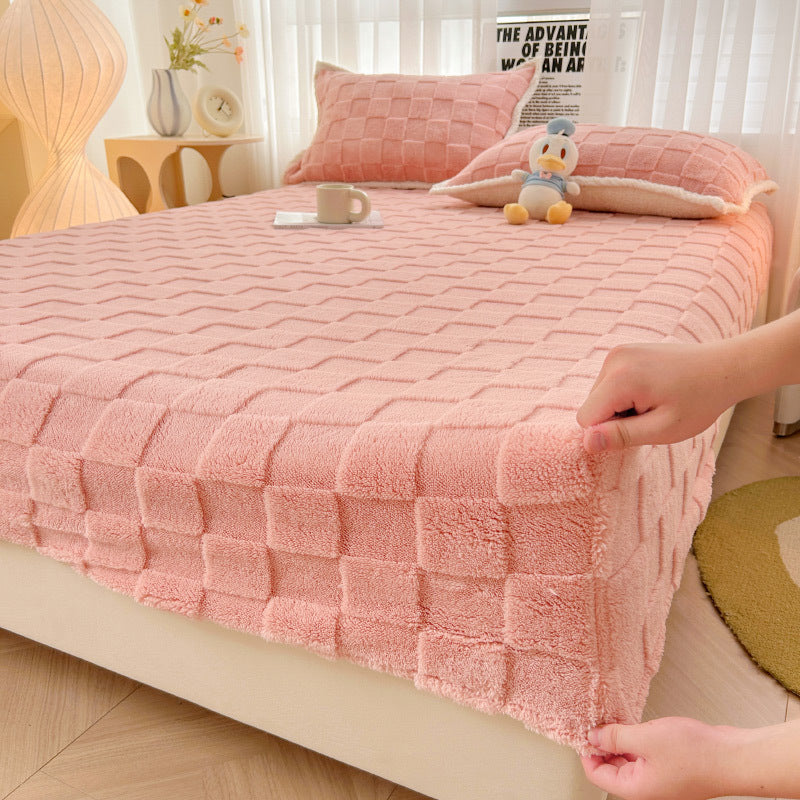 Ivory quilted velvet fitted sheet with diamond pattern, plush cloud-like softness for restful sleep