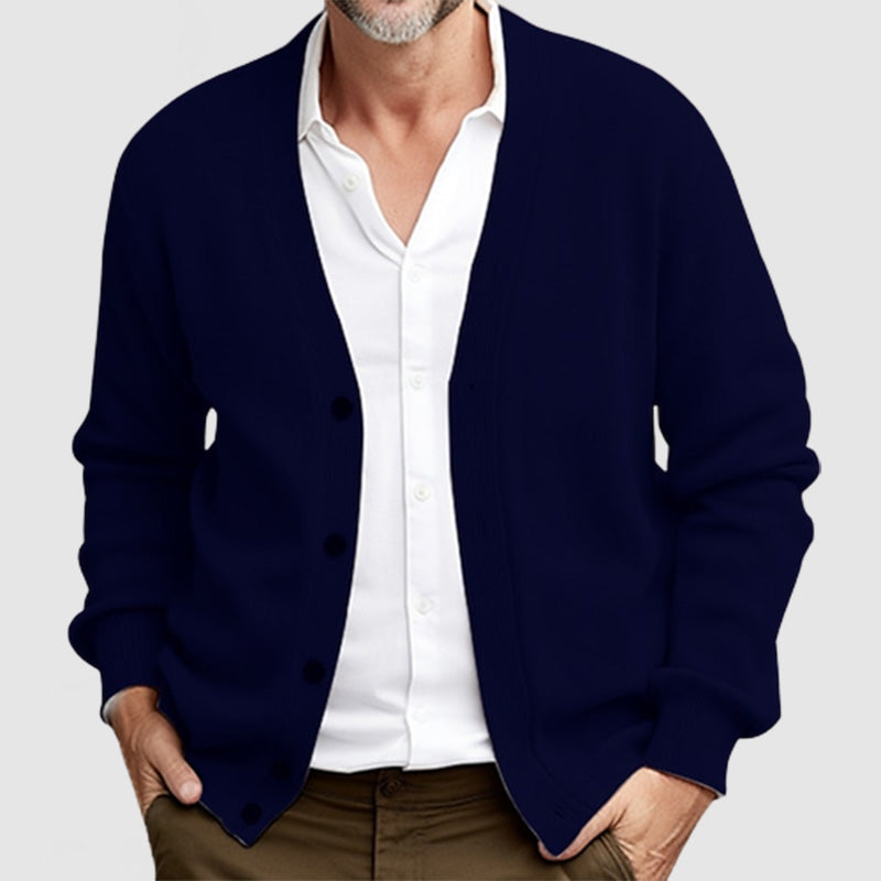 Men's classic knit sweater V-neck with button placket, versatile layering style for everyday wear
