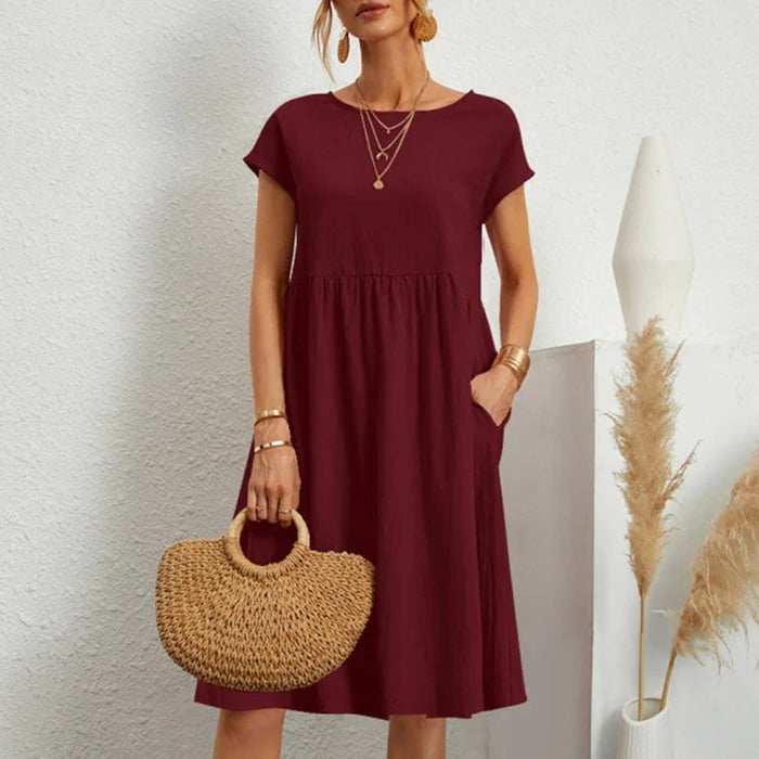 Women's breathable cotton dress round neckline classic everyday style timeless versatile fit