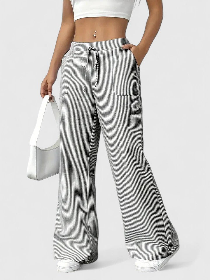 Women's high-waist wide-leg linen blend pants, lightweight breathable cotton trousers for spring summer