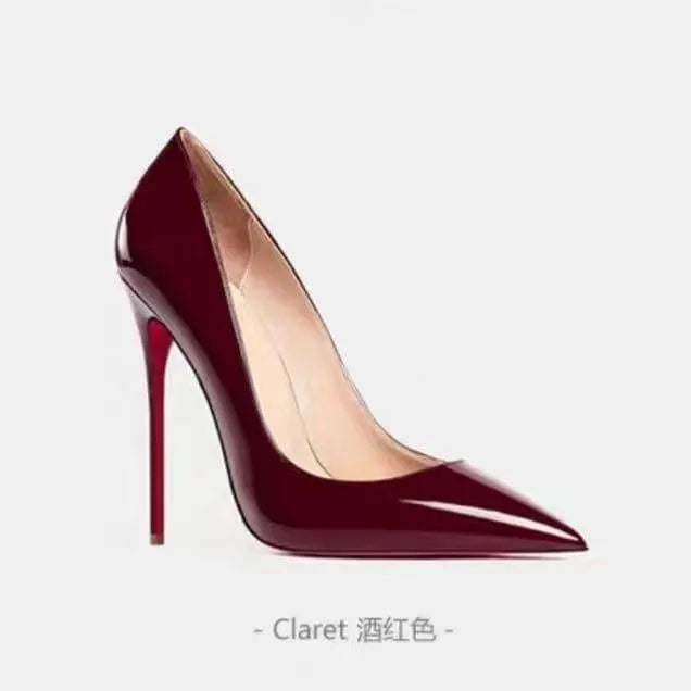 Black patent leather stiletto heels 12cm heel height soft sole elegant everyday wear