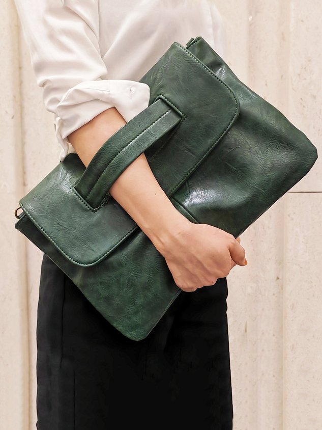 Large capacity magnetic clutch bag with crossbody strap, square silhouette urban minimalist style