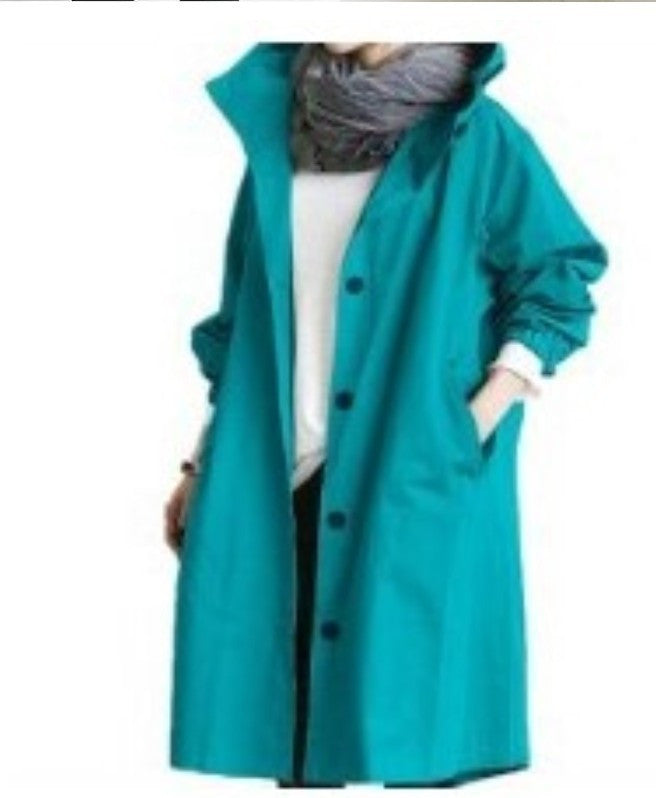 Women's casual mid-length windbreaker jacket with long sleeves, lightweight windproof design