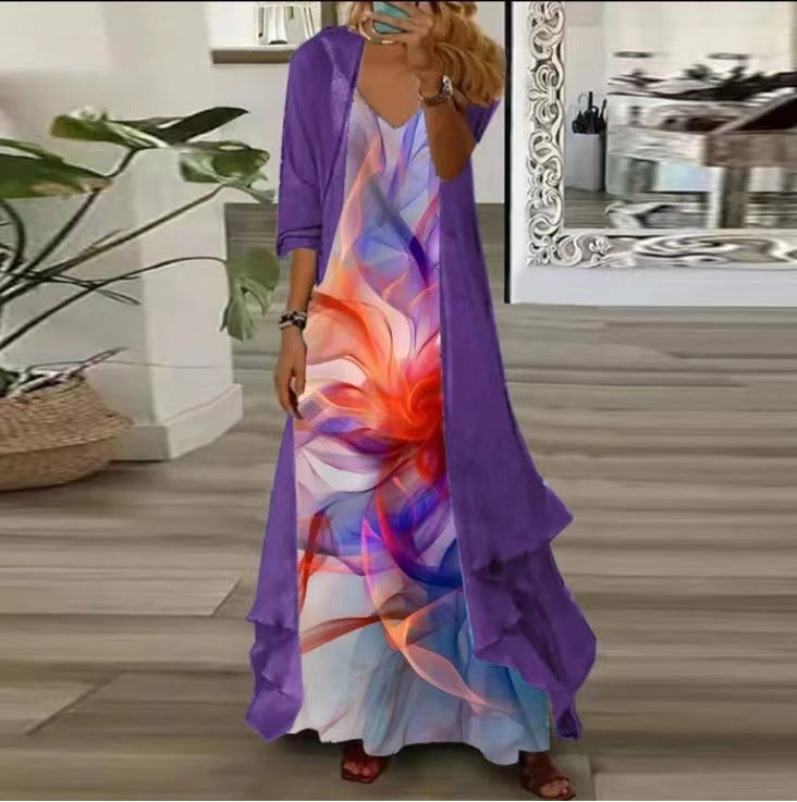 Aurélie multicolor floral print maxi dress, flowy lightweight silhouette with graceful drape