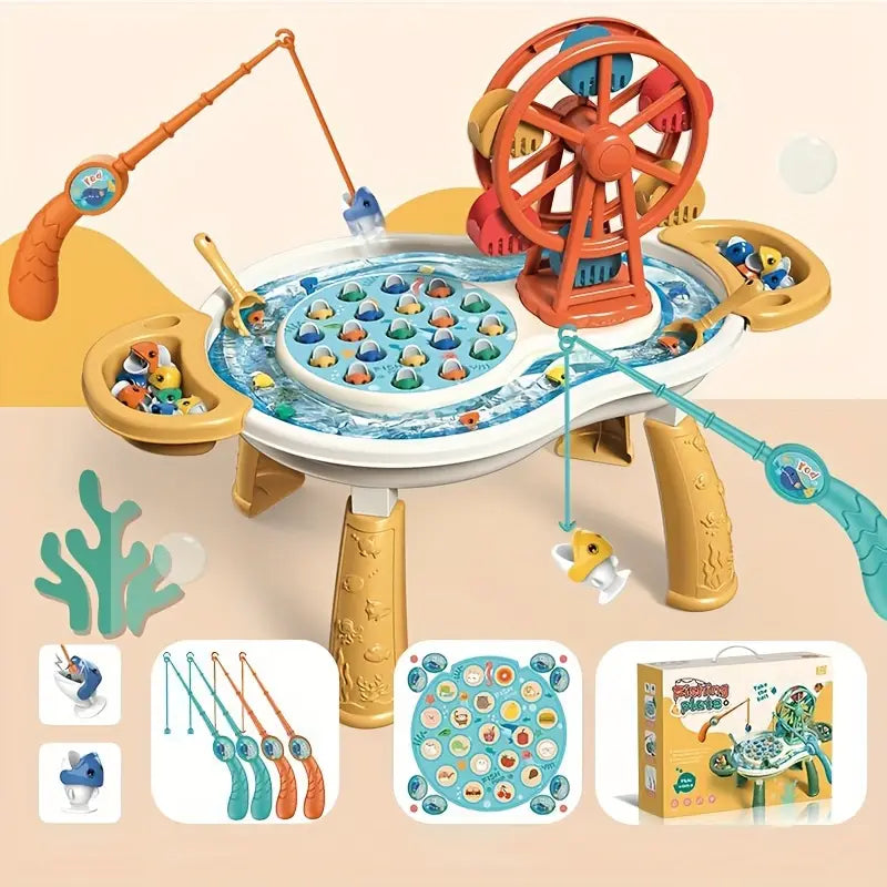 FISHFUN kids magnetic water play table with colorful fishing toy set and magnetic rods for toddlers