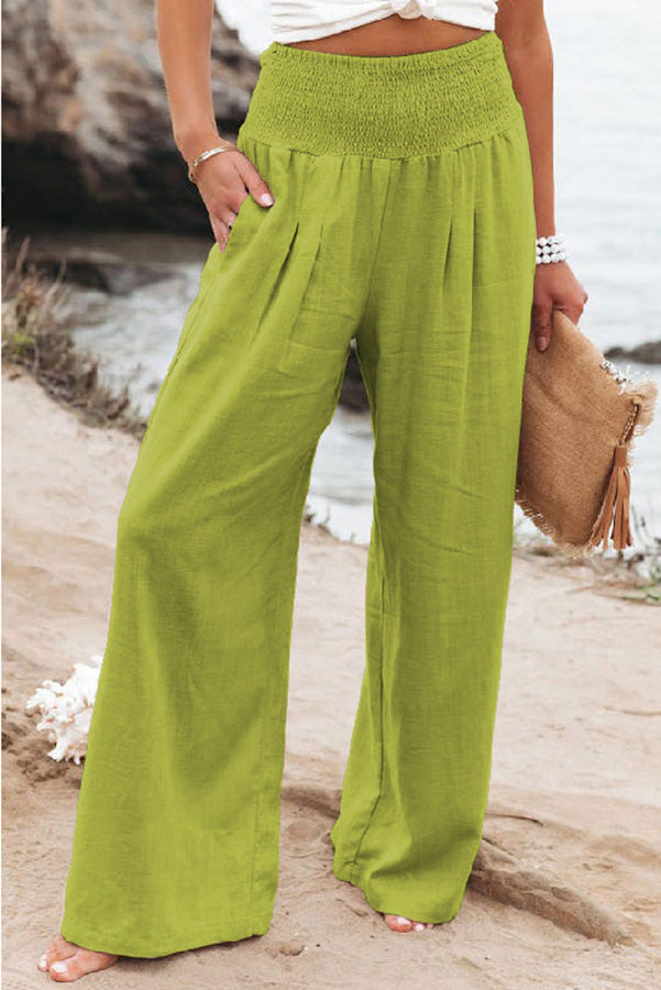 Women's wide leg vacation trousers flowy silhouette lightweight fabric for beach travel comfort