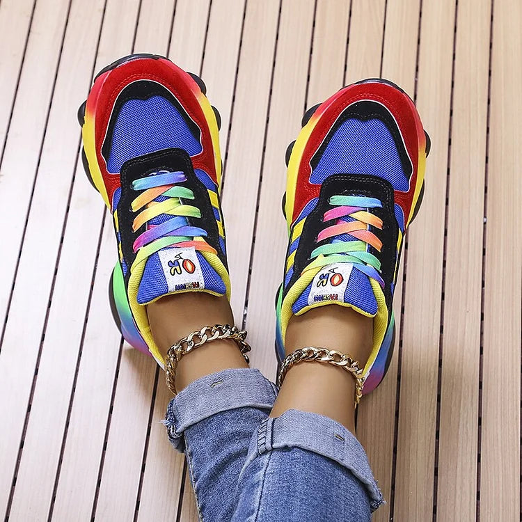 Women's orthopedic rainbow sneakers ultralight wide toe box all-day comfort colorful multicolor design