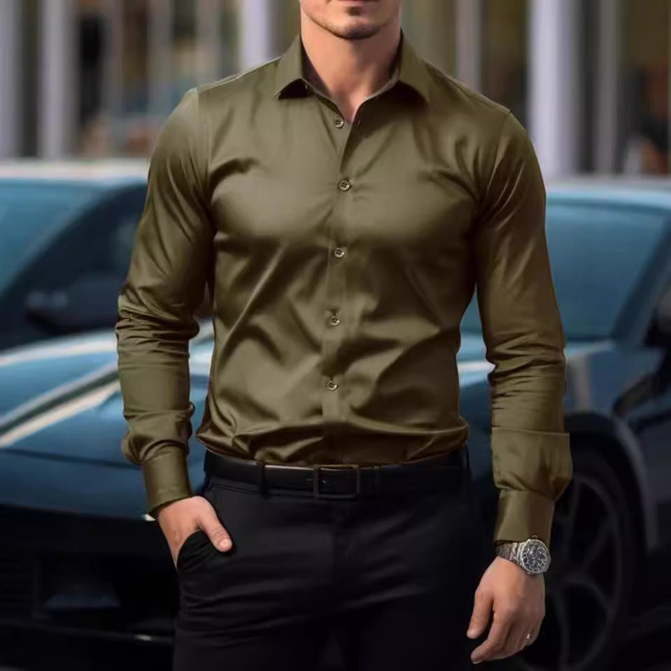 Men's tailored long sleeve formal shirt classic collar elegant slim fit polished silhouette