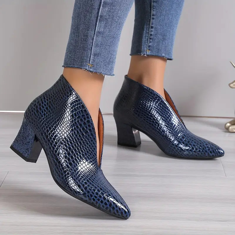 Women's reptile-textured ankle boots bold luxury style all-day comfort elevated look