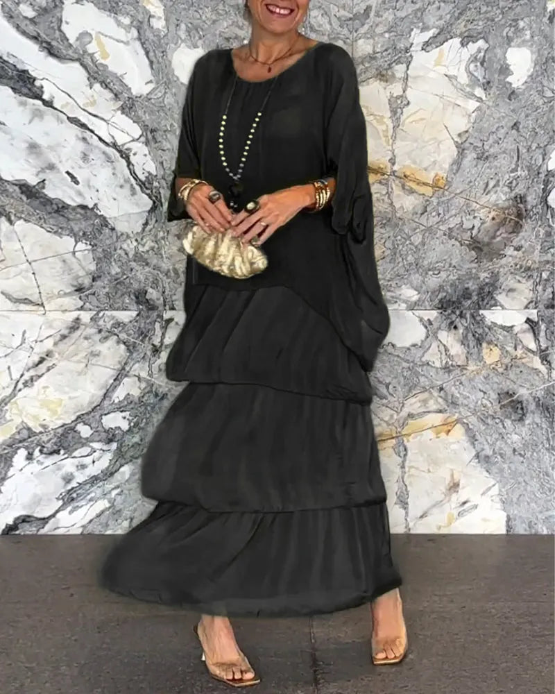 Women's loose-fit maxi dress in flowing airy fabric, elegant drape for casual to formal wear
