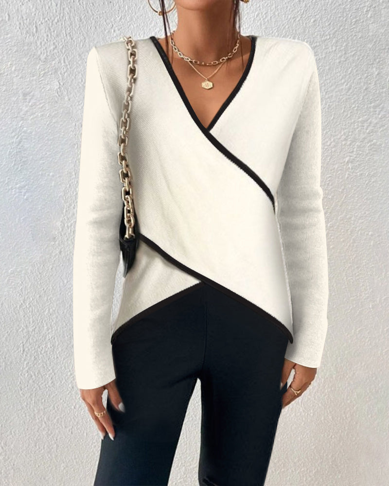 Women's soft cotton V-neck sweater in elegant knitwear style with refined neckline detail