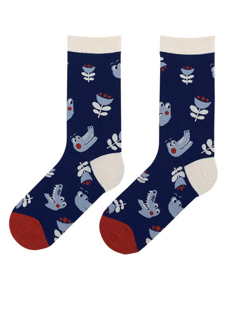Colorful animal print socks soft breathable cotton blend fun novelty design for kids and adults