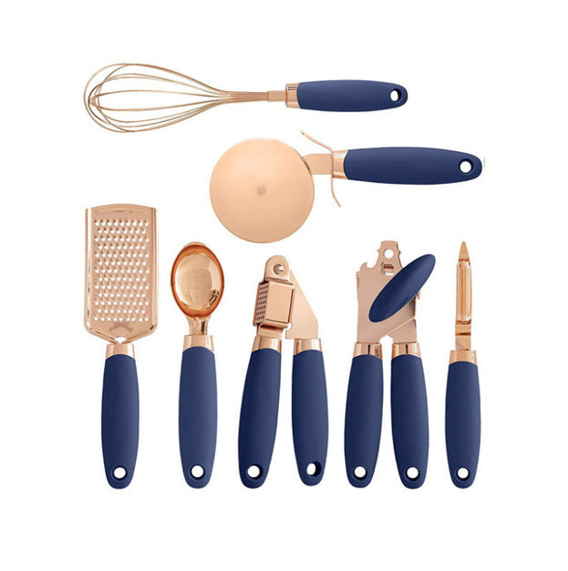 7-piece copper and black kitchen utensil set with ergonomic handles for precise home cooking