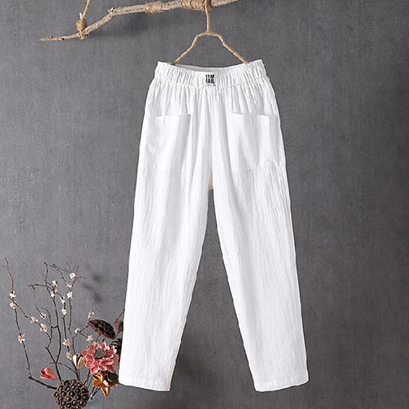 Casual loose unisex cotton pants with pockets, solid color, relaxed fit for spring summer everyday wear