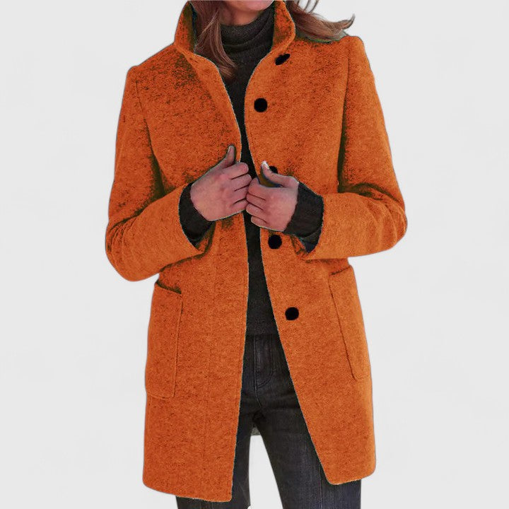 Women's mid-length structured coat in a polished silhouette, blending refined tailoring with everyday warmth