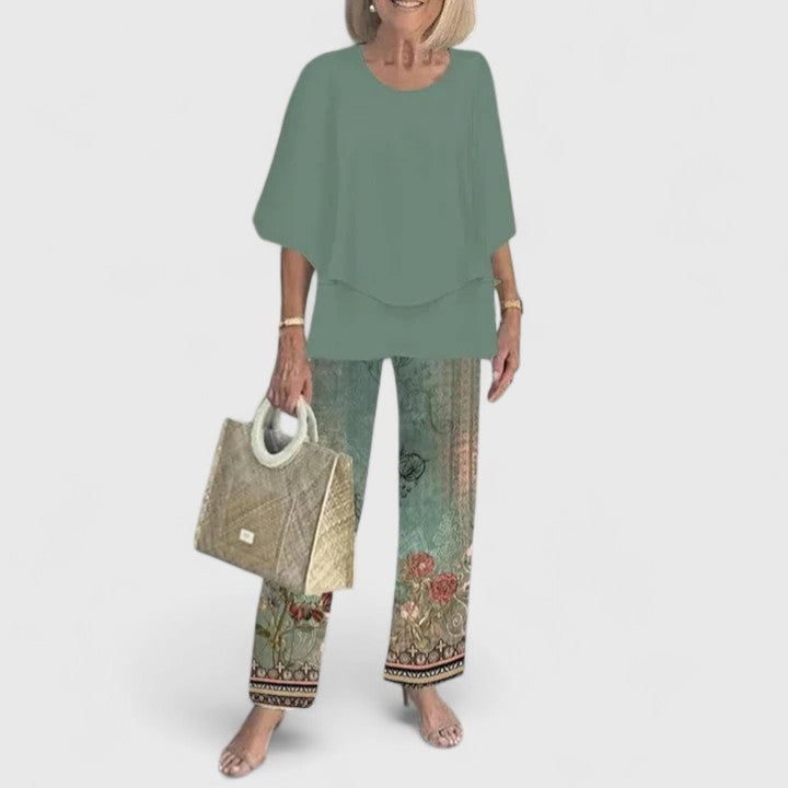 Fern | Women's Casual Floral Print Top and Wide-Leg Pants Set