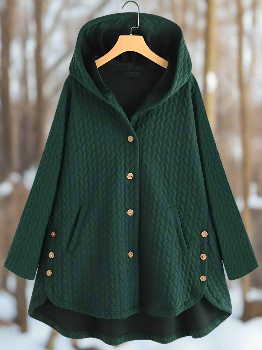 Women's quilted knit hooded jacket oversized fit asymmetrical hem in neutral tones