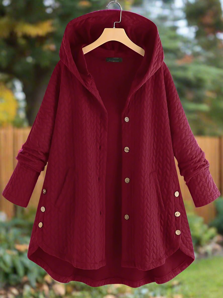 Women's quilted knit hooded jacket oversized fit asymmetrical hem in neutral tones