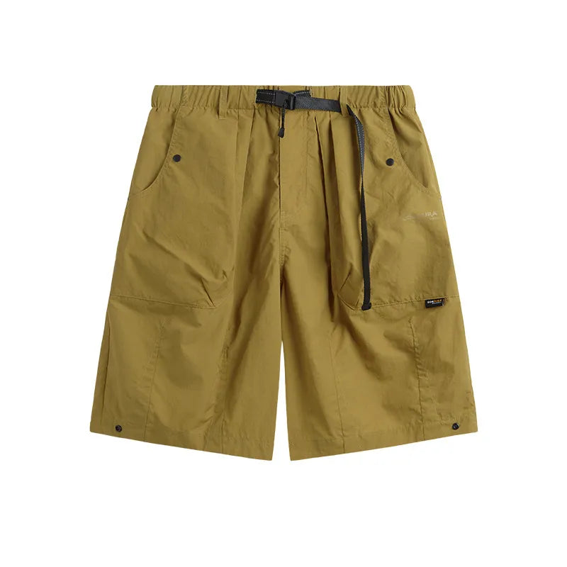 Men's lightweight breathable cargo shorts in neutral tones, versatile hiking travel cut with multi-pocket design