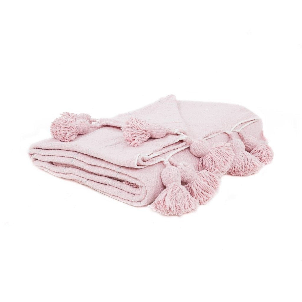 Moroccan Pom Pom Blanket - Pink - Urbann-Vibe