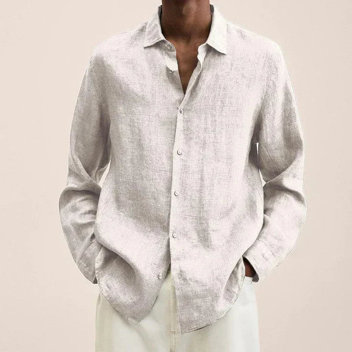 Men's lightweight linen shirt classic fit long sleeves breathable summer everyday style
